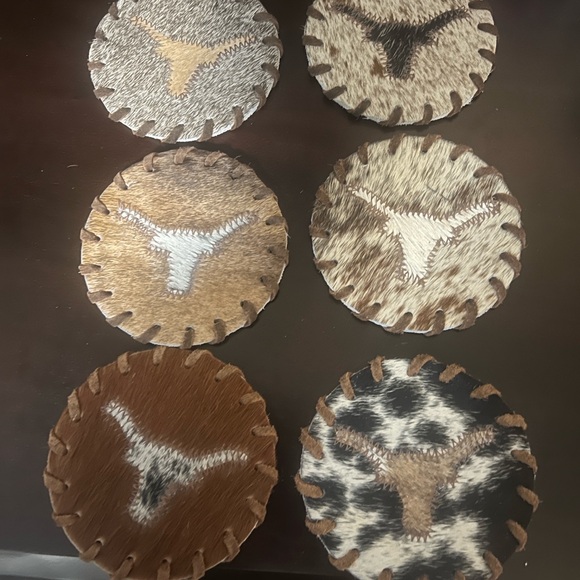 New Cowhide Patchwork Coasters Set and 3 placemats earth tones - Picture 9 of 9